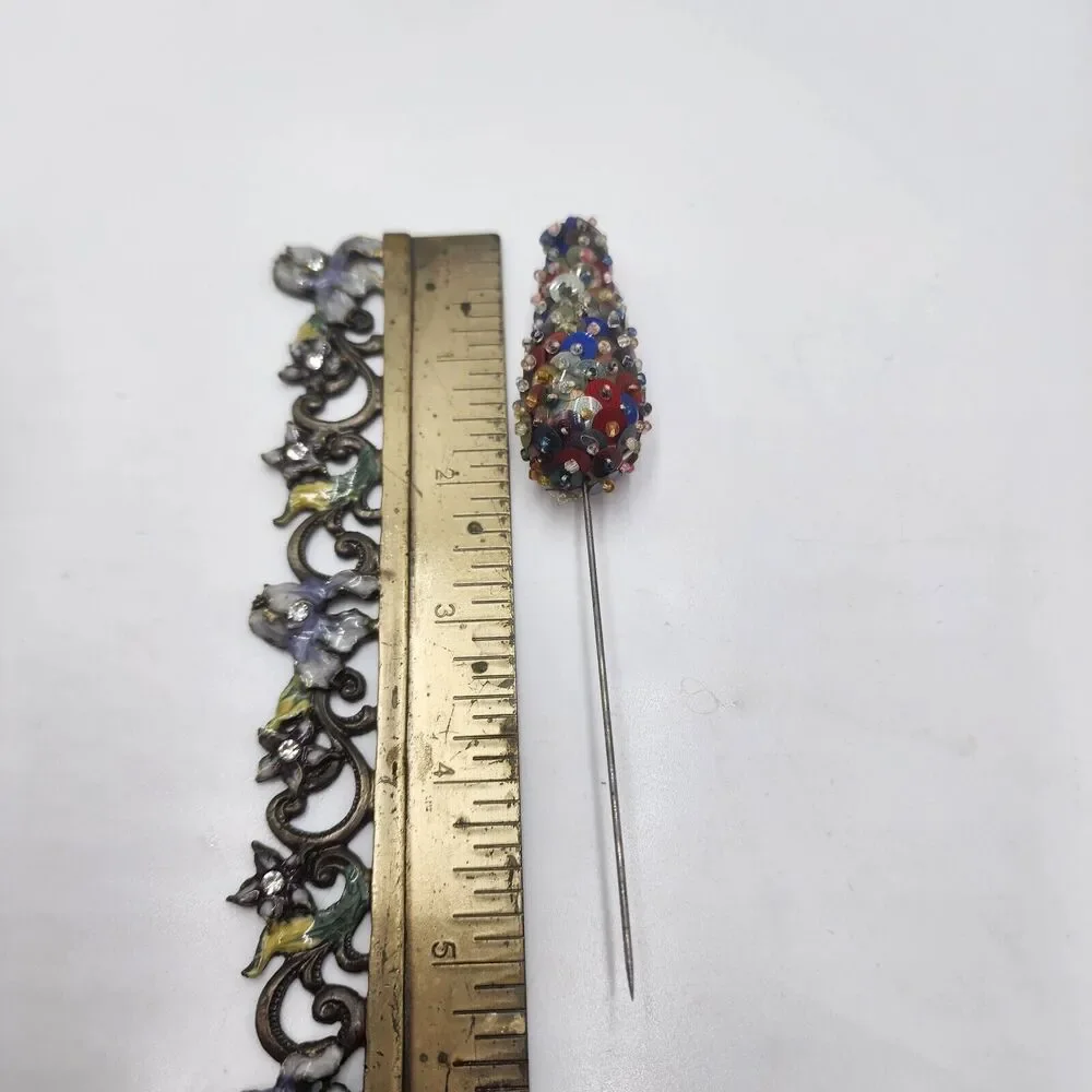 Vintage Large Hat Pin Christmas Costume Sequin Hat Pin Colorful Sequins Cone